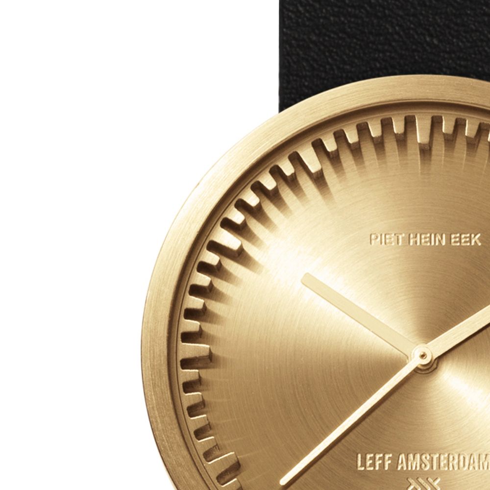 LEFF amsterdam tube watch D38, brass/black leather strap 38mm