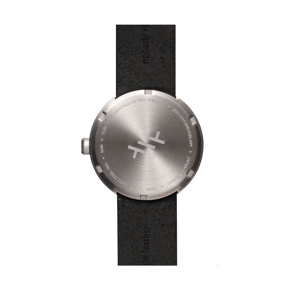 LEFF amsterdam tube watch D38, steel/black leather strap 38mm