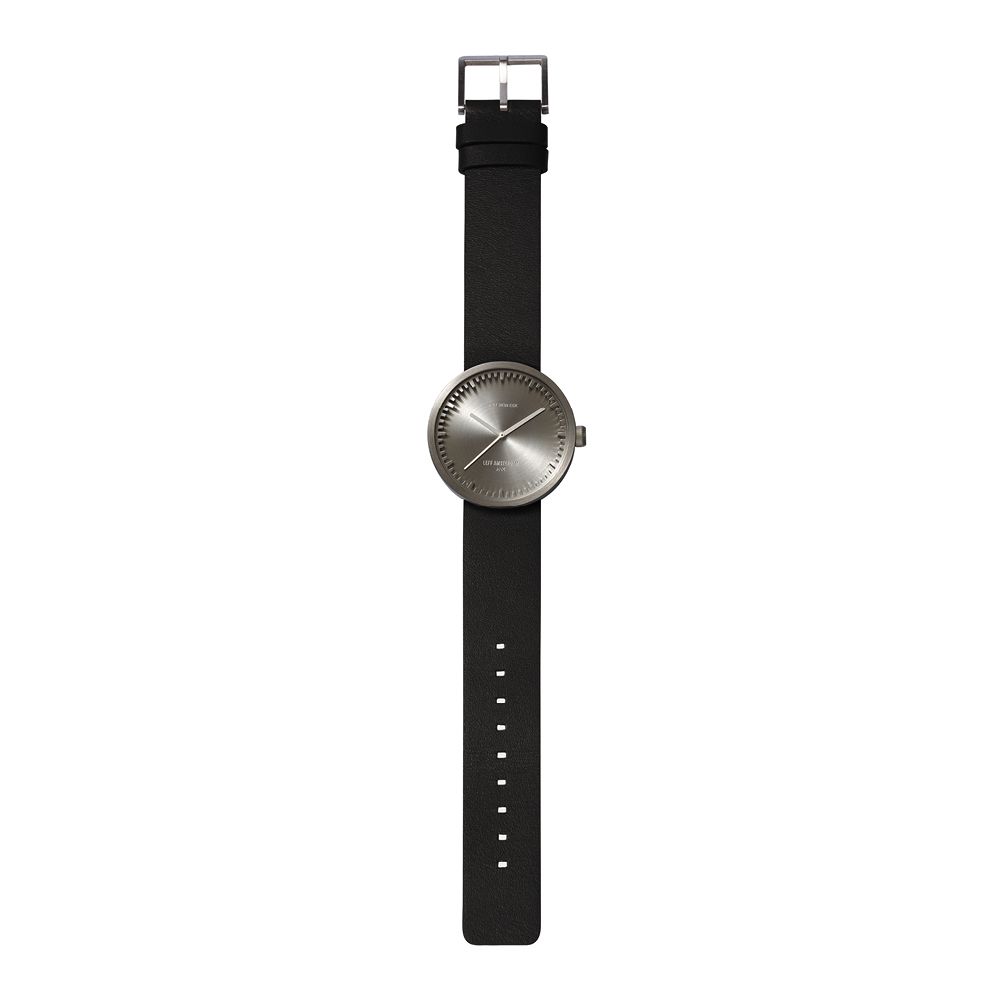 LEFF amsterdam tube watch D38, steel/black leather strap 38mm